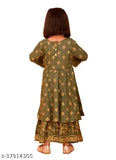 Olive green printed rayon Boys Kurta Sharara Set - trendy and soft touch for kids aged 3-14 years