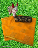 Attractive chiffon saree with brocade blouse, printed pattern and zari woven detail, Indian origin in free size catalog