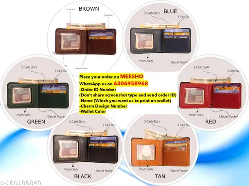 Faux leather/Leatherette customized men's wallet, 5 compartments, free size (7cm x 7cm), personalize with name, charm design. Custom made men's accessory from India