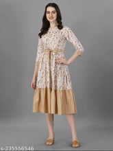 Women's floral printed fit & flared cotton gown, three-quarter sleeves, vibrant ethnic design