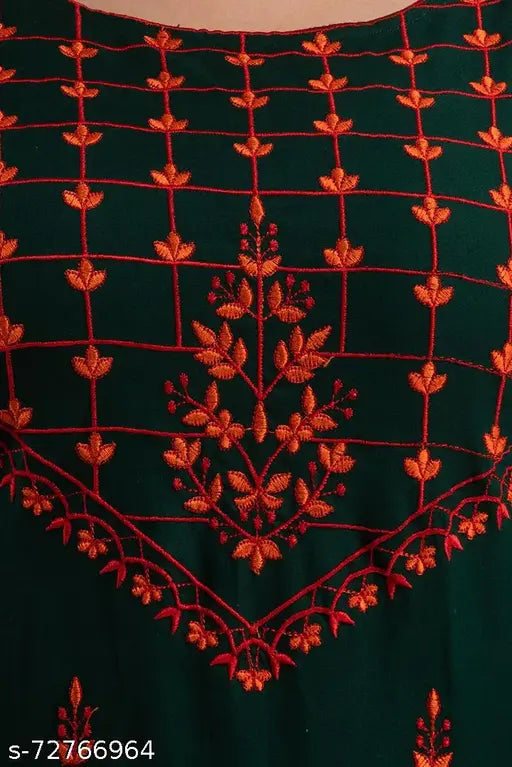 Green rayon three-quarter sleeve embroidered combo, single size M, Indian fashion on mannequin