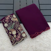 Indian Mango Georgette saree with embroidered net blouse, free size, 5.5m length