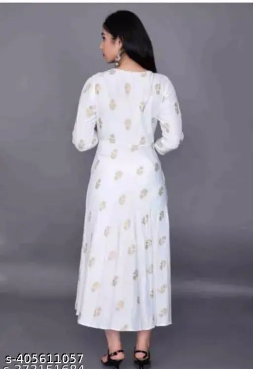 Rayon printed Anarkali Kurti, three-quarter sleeve, beautiful Indian traditional wear with vibrant pattern, size S (Bust 36in, Length 45in), Anika Fashion