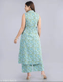 Cotton printed sleeveless kurta with plazzo set, vibrant ethnic Indian wear for women, fine quality cotton cambric fabric