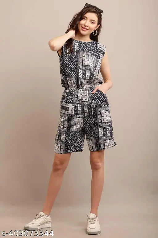 Trendy rayon sleeveless printed net nightsuit, attractive women's lingerie from India