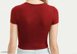 Maroon solid cotton crop top by Rivaems - soft, stylish, and comfortable women's wear