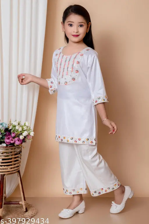 Embroidered rayon kurta palazzo set with dupatta for girls, vibrant festival fashion, Indian ethnic wear for ages 2-6 years