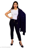 Trendy cotton linen feminine 3-piece dress set (XS/M/L), top with shrug and pant, solid pattern, India origin