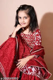 Embroidered maroon Rayon anarkali kurta set with sharara bottom and dupatta, for girls aged 5-6 years to 11-12 years, Indian clothing