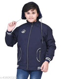 Solid black cotton-blend boys' jacket, printed net design, water-resistant exterior for outdoor adventures (N: 1)