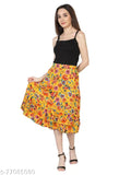 Rayon floral printed yellow ruffle skirt, elasticated waistband for casual parties and get-togethers
