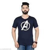 Navy chiffon Avengers print round neck half sleeve men's t-shirt in SMLXL & XXL, showcasing stylish partywear fashion