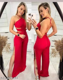 Red lycra sleeveless jumpsuit for girls, stylish Ekeshwara outfit from India