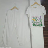 Beautiful South Cotton Embroidery Work Co-ord Set, printed kurta top with puff sleeves & palazzo pants featuring traditional embroidery, made from soft breathable imported fabric, Country of Origin: India