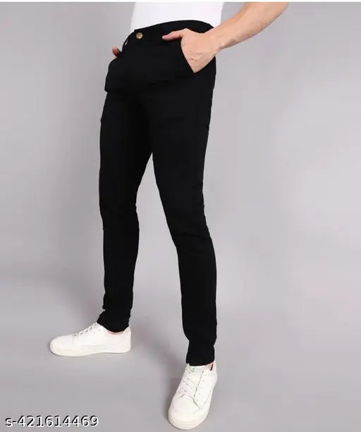 akode men black denim solid jeans, slim fit for size 28, 30, or 32; Indian-made apparel on display