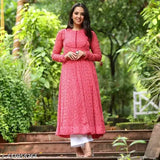 Floral printed maxi Georgette kurta with palazzos, long-sleeved ethnic gown for women, India origin