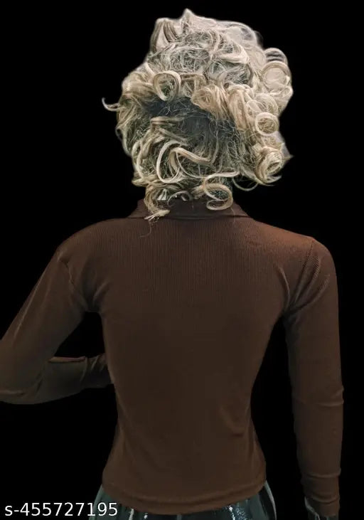 Stylish cotton blend full-sleeve rib t-shirt for women in solid color, long sleeves, size S (34in bust, 17in length)