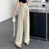 Beige cotton blend Korean pants, double pleated, loose fit, wide leg - back to office style, solid pattern from India (size 26/30/32/34)