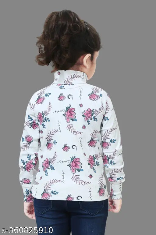 Wool Kids Girls High Neck Sweatshirt, printed pattern for party wear, size 2-10 years, made in India