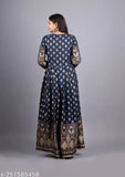 Blue rayon Anarkali long kurta with gold print and 3/4th sleeves