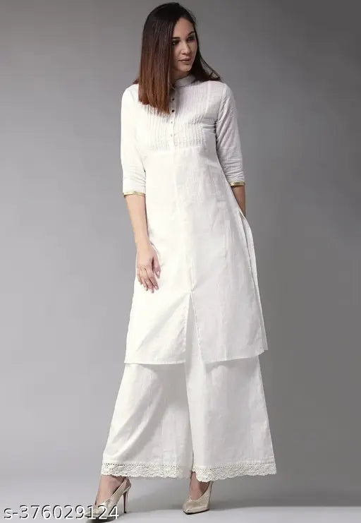 Attractive cotton kurta sets with palazzos, solid net design, sizes S-XXL