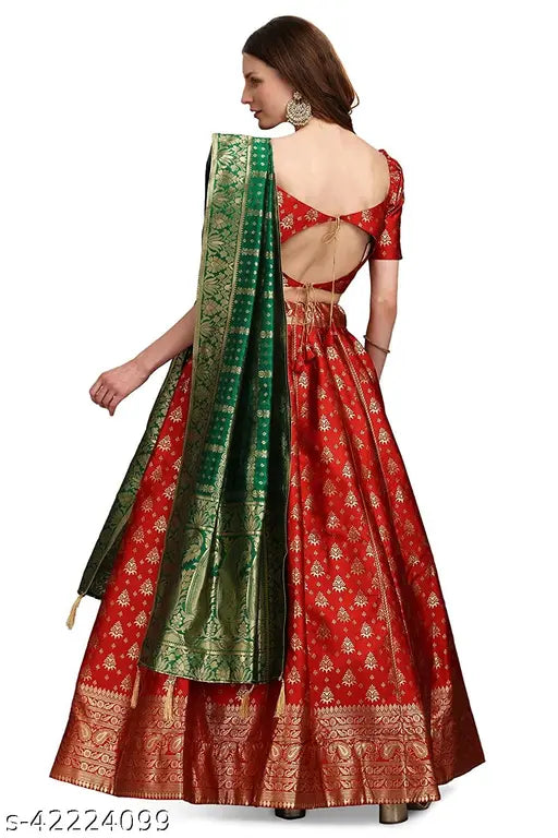 Embroidered poly-silk Anarkali Lehenga Choli, semi-stitched in ethnic motifs, ideal for Navratri or wedding. Dupatta length 2.20m, blouse length 0.80m. Made in India