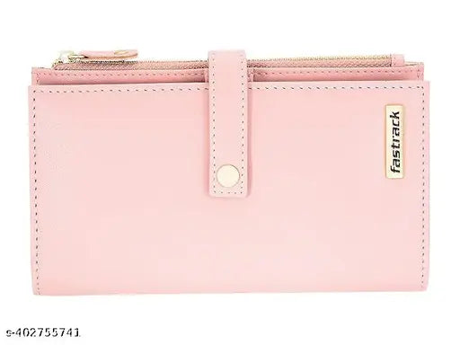Solid pink PU women's wallet clutch, free size (11x20in), stylish accessory