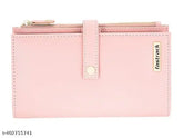 Solid pink PU women's wallet clutch, free size (11x20in), stylish accessory
