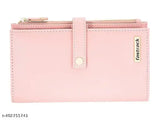 Solid pink PU women's wallet clutch, free size (11x20in), stylish accessory
