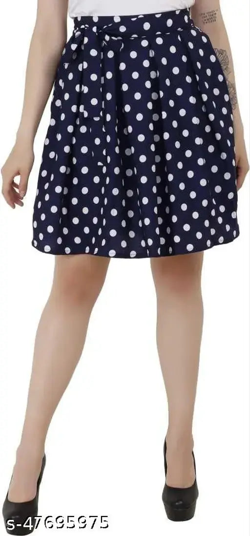 Crepe-printed net short flared skirt, vibrant pattern, size 24, India origin