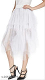 White net ruffle zigzag western skirt, solid pattern, size 28/30/32, made in India