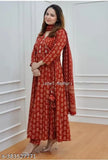 Viscose Rayon three-quarter sleeve printed kurta & dupatta set, mirrored and embroidered, Indian craftsmanship