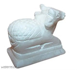 White marble Nandi idol, intricate handcrafted artifact from India, 5cm tall showpiece for spiritual space