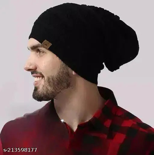 Woolen long beanie cap (skull design), unisex winter wear for men/women. Unique wrinkled look design suits most outfits, ideal for indoor or outdoor activities. Great for skiing, snowboarding, camping, hiking, and holidays. Made in India