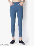 Blue denim ILASTIC POCKET jeggings with solid pattern, ideal for casual wear or everyday style