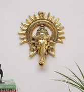Golden Ganesh Kiran wall hanging, handcrafted white metal statue for Vastu decoration, symbolizing power & good luck, size 23x20x5 cm
