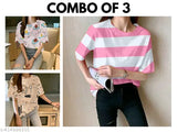 Lycra oversize printed t-shirt combo (3 pack), stylish modern design for women, short sleeves