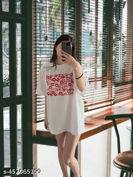 Women's oversized cotton Lips Printed t-shirt, short sleeves, S-XXXL sizes available