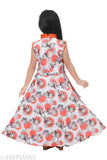 Cotton blend sleeveless digital print gown by S K Fashion, perfect for parties and occasions like Diwali, Navratri, Christmas, or weddings. Fine quality fabric, comfortable and suitable for all seasons. Available sizes range from 2-3 Years to 10-11 Years. Made in India
