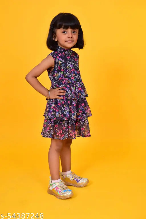Floral printed chiffon frill frock, sleeveless, 2-3 years, India