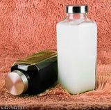 Clear French Square Glass Bottle Set of 2 with Stainless Steel Lid for Juicing, Water, Smoothie - 1000ml by RUHI ENTERPRISE