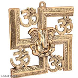 Brass Lord Ganesha on Om Swastik wall hanging, vibrant Indian decorative art for home or office
