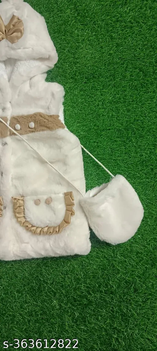 Woolen baby girls bow hooded white gown, solid pattern, 3-24 months sizes