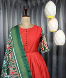 Silk Patola and digital print semi-stitched gown with dupatta, heavy silk blend, three-quarter sleeves, Indian traditional bridal wear