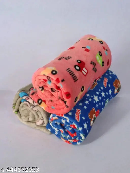 Lightweight microfiber baby blankets (pack of 3), cartoon-themed, ideal for AC rooms. Made in India