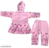 Cotton blend printed Tinkle Comfy sweatshirt for girls, featuring long sleeves and net pattern. Available in sizes from 0-3 months to 18-24 months, made in India