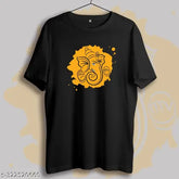 Black cotton Ganesh Chaturthi Special TShirt, traditional religious spirituality design on round neck half sleeve tee, eco-friendly, ethically sourced, machine washable, available in S-XXXL sizes