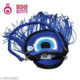 Colorblock polyester Evil Eye sling bag, boho style accessory from India
