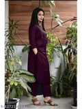 Rayon wine V-neck long kurta pant set for women, trending Indian fashion in solid colors and various sizes