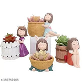 Multicolor, handcrafted polyresin basket girl resin flowerpots set - decorative showpiece, 12 cm tall for home & office use
